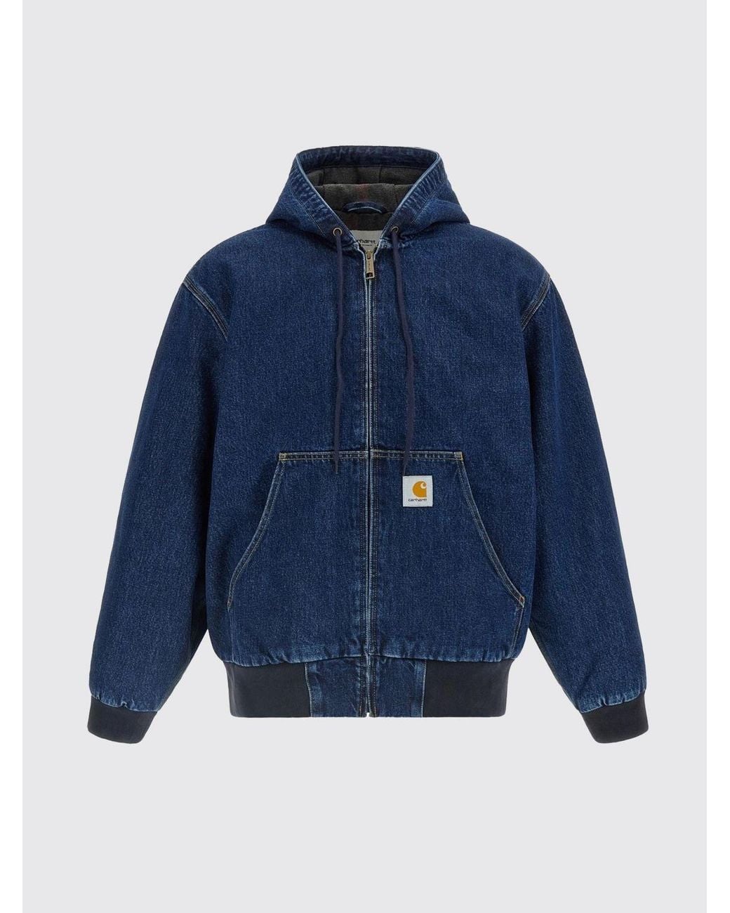 Carhartt Blue Hooded Technical Fabric Windbreaker Jacket With Kangaroo Pocket for men