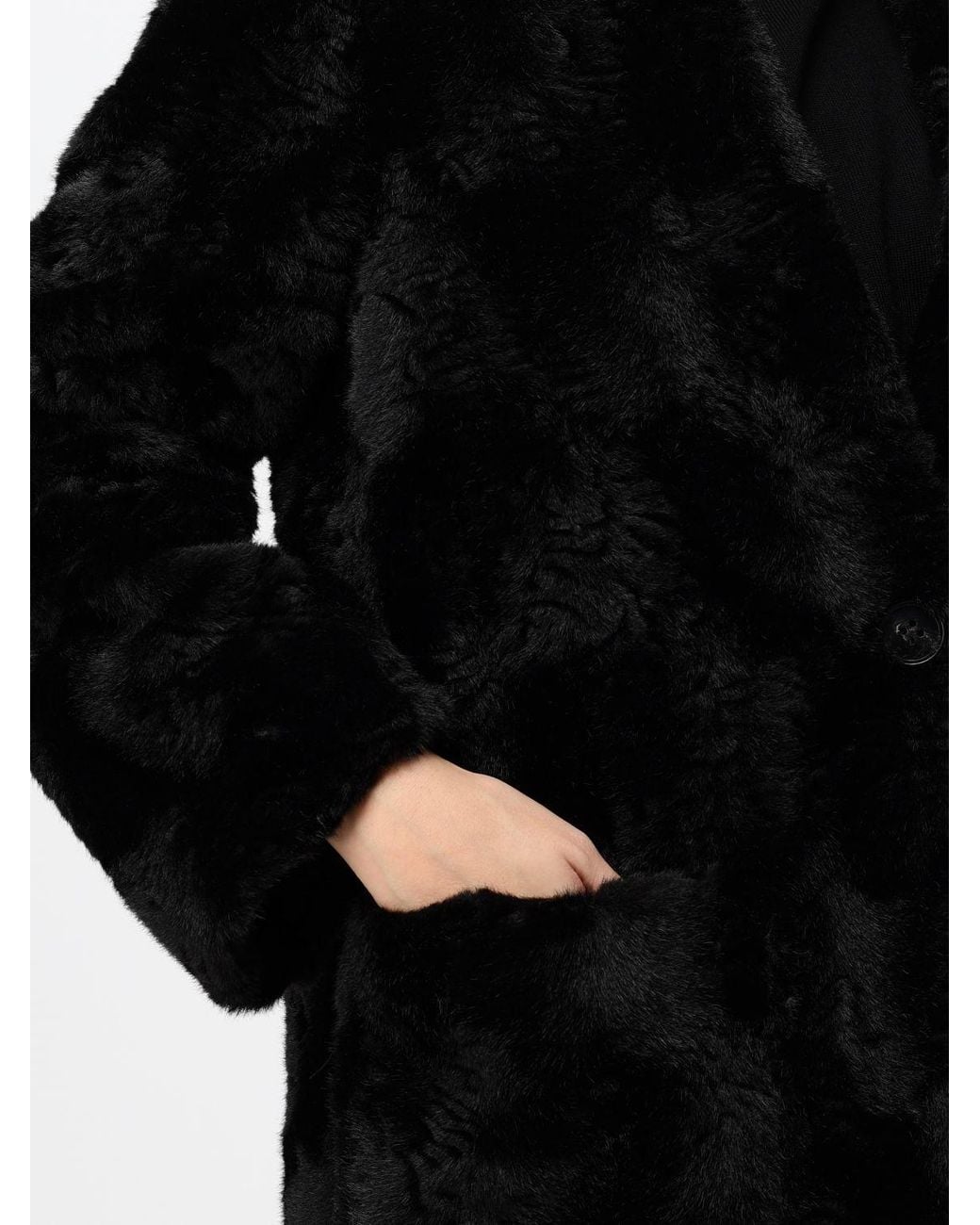 MEIMEIJ Black Long Single-Breasted Faux Fur Coat With A Relaxed Fit