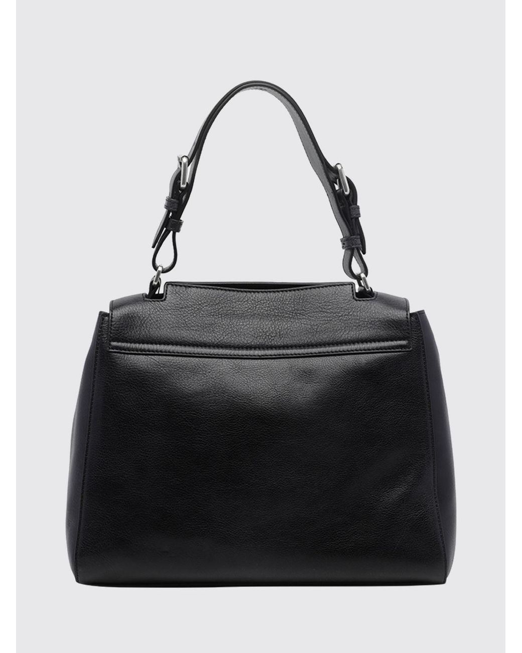 Orciani Black Sveva Flared Calf Leather Handbag With Removable Shoulder Strap