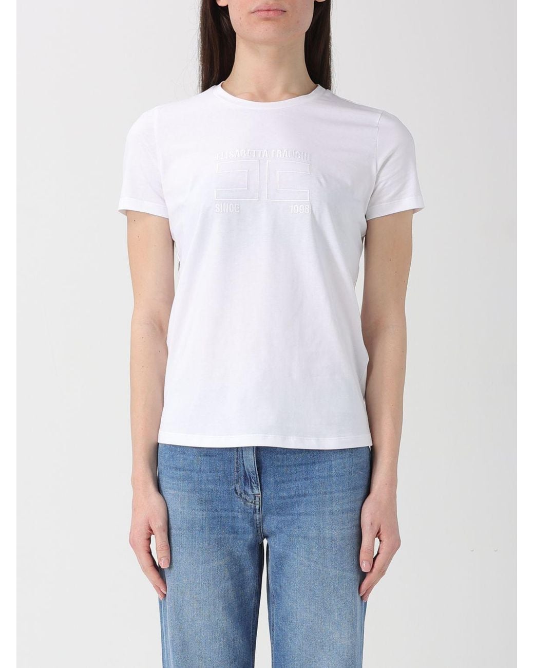 Elisabetta Franchi White Jersey T-Shirt With Embroidered Logo