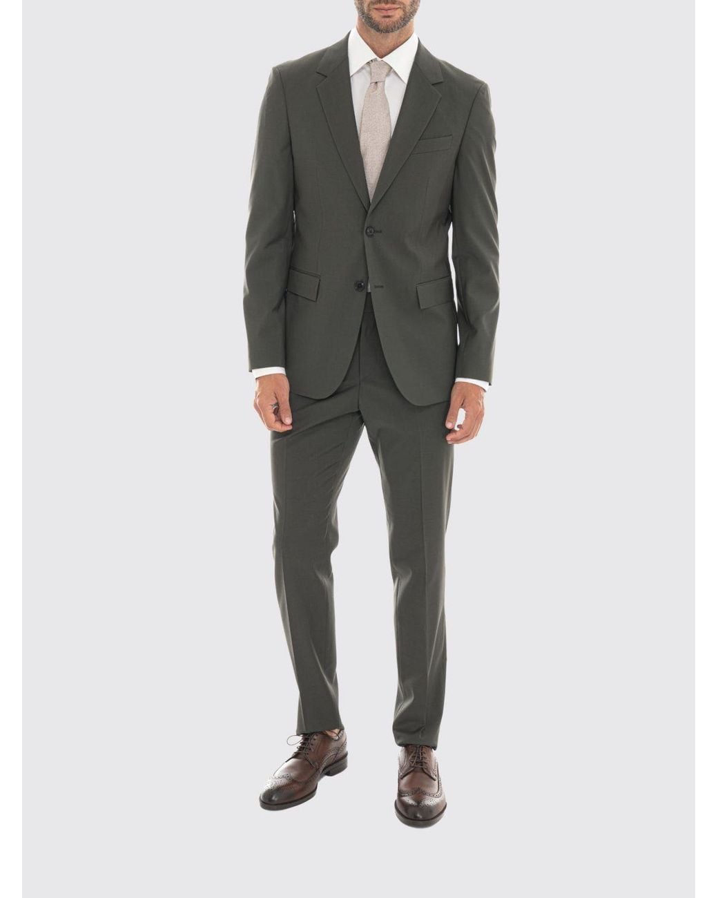Boss Gray Single-Breasted Stretch Virgin Wool Suit With Classic Lapels for men