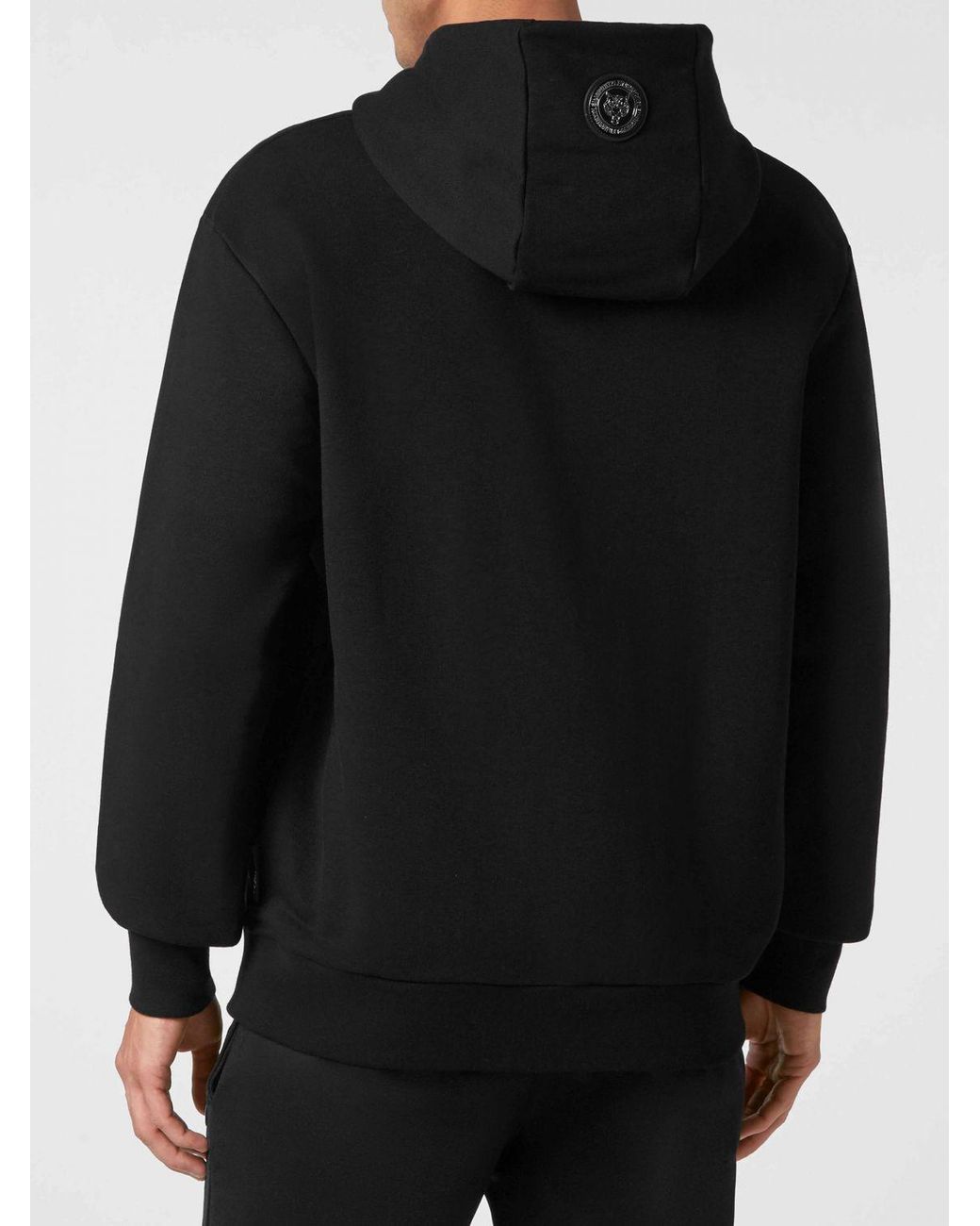 Philipp Plein Black Graphic Print Jersey Hoodie With Dropped Shoulders And Contrast Logo for men