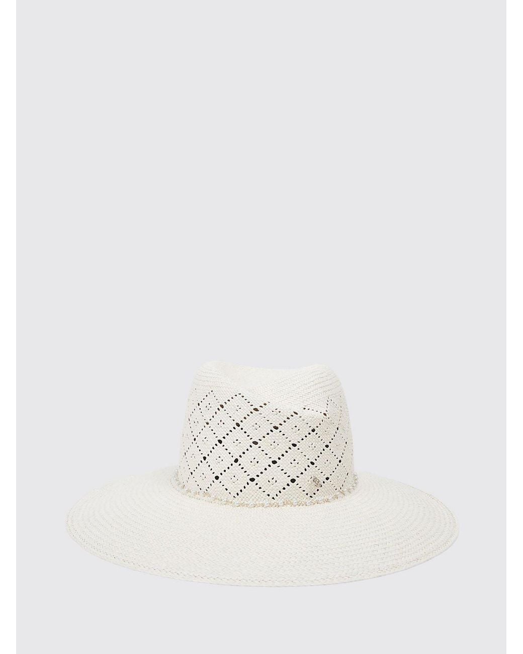 Cappello Di Paglia Virginie A Tesa Larga Con Applicazione Di Perle di Maison Michel in White