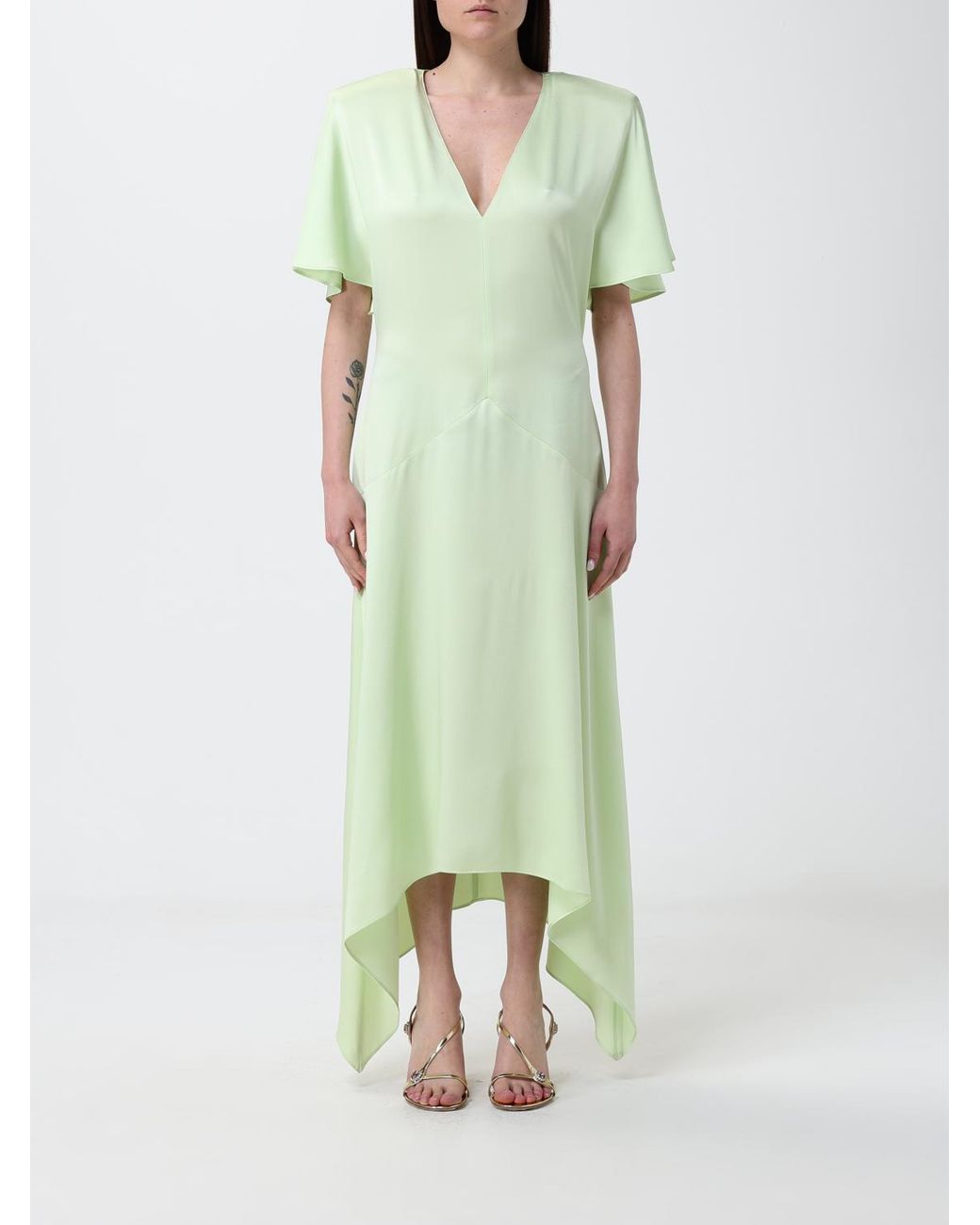 Stella McCartney Green Asymmetric Satin Dress