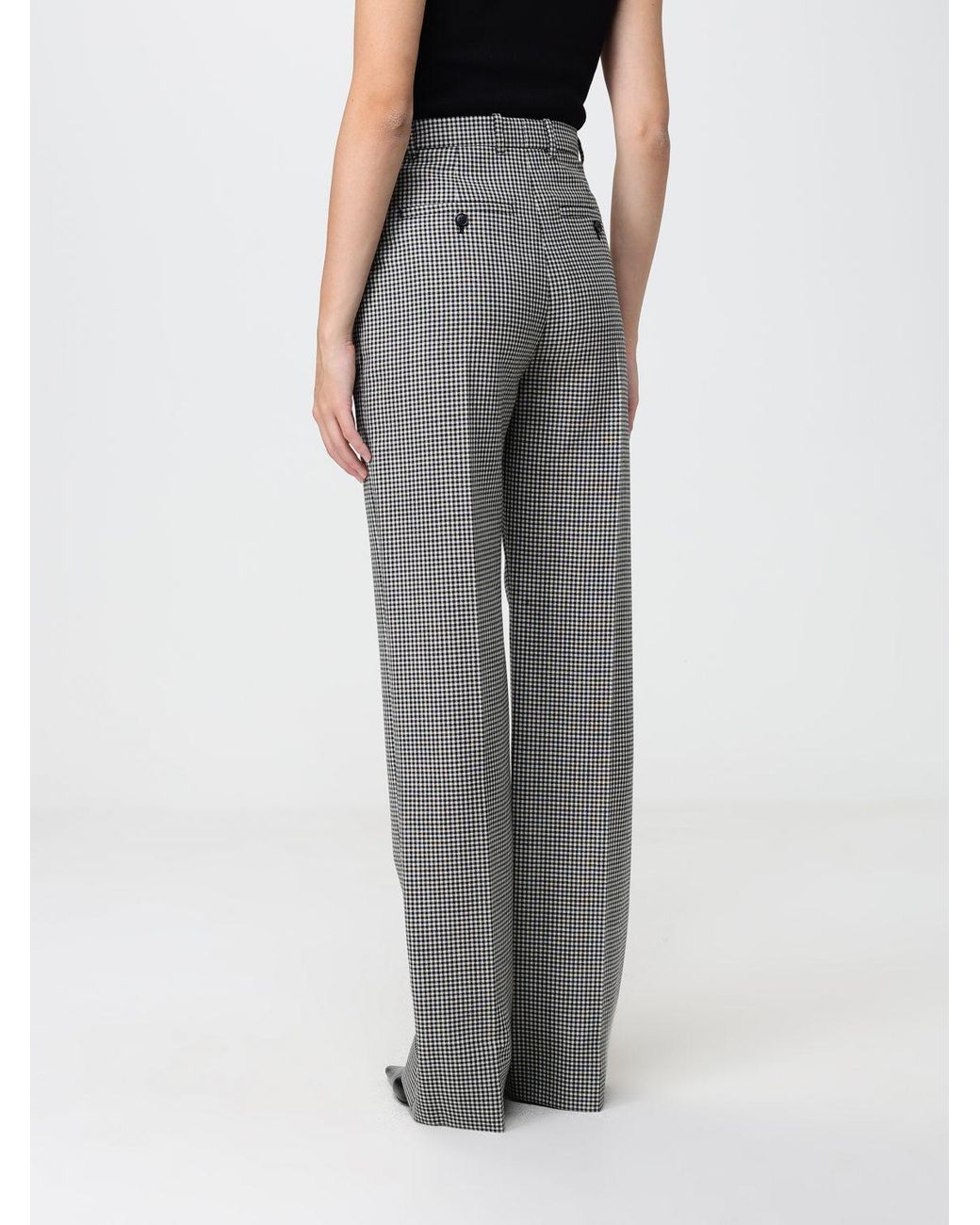 McQueen Gray Vichy Pattern Wool Flared Tailored Trousers With High Waist