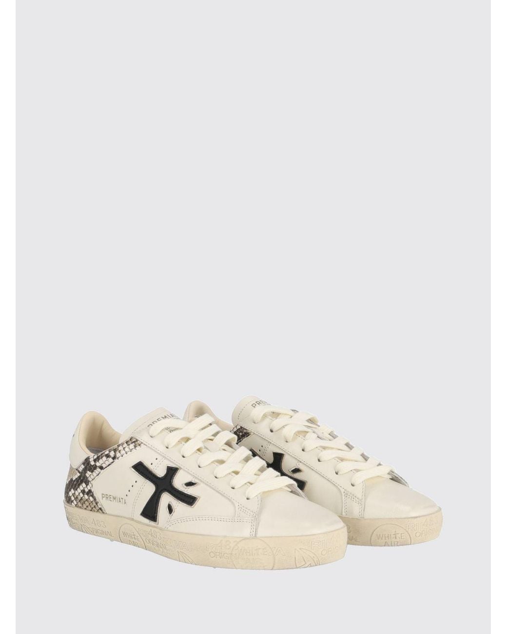 Premiata Natural Stevend Calfskin Sneakers With Contrasting Details And Logo