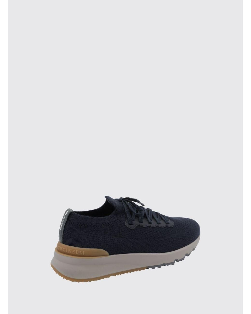 Brunello Cucinelli Blue Low-Top Cotton Knit Trainers With Pull Tab for men