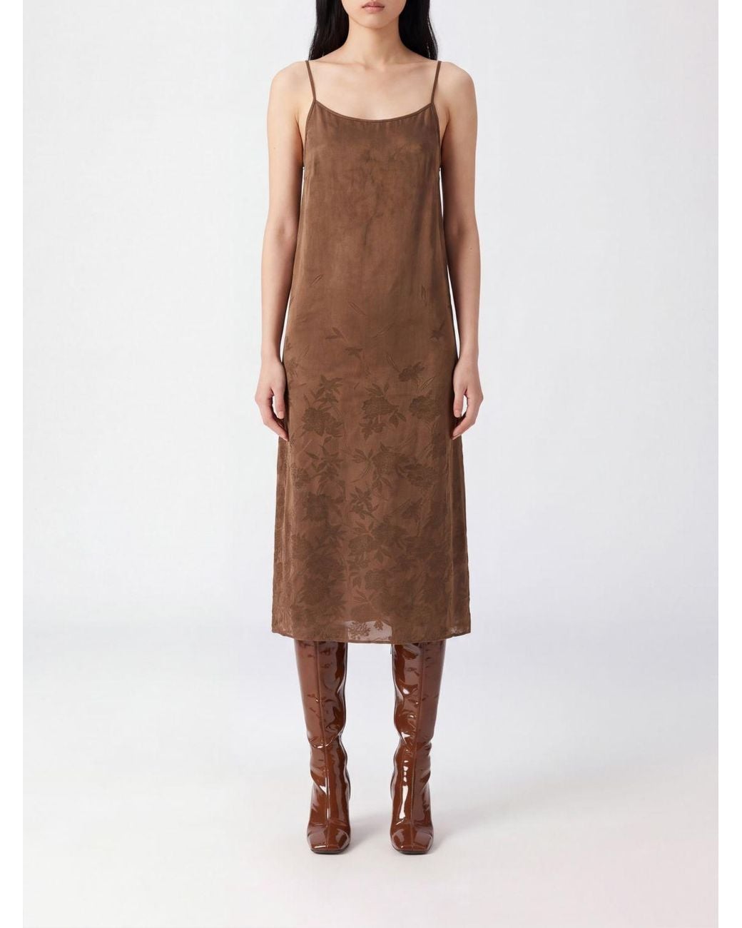 Uma Wang Brown Floral Print Viscose Blend Midi Slip Dress