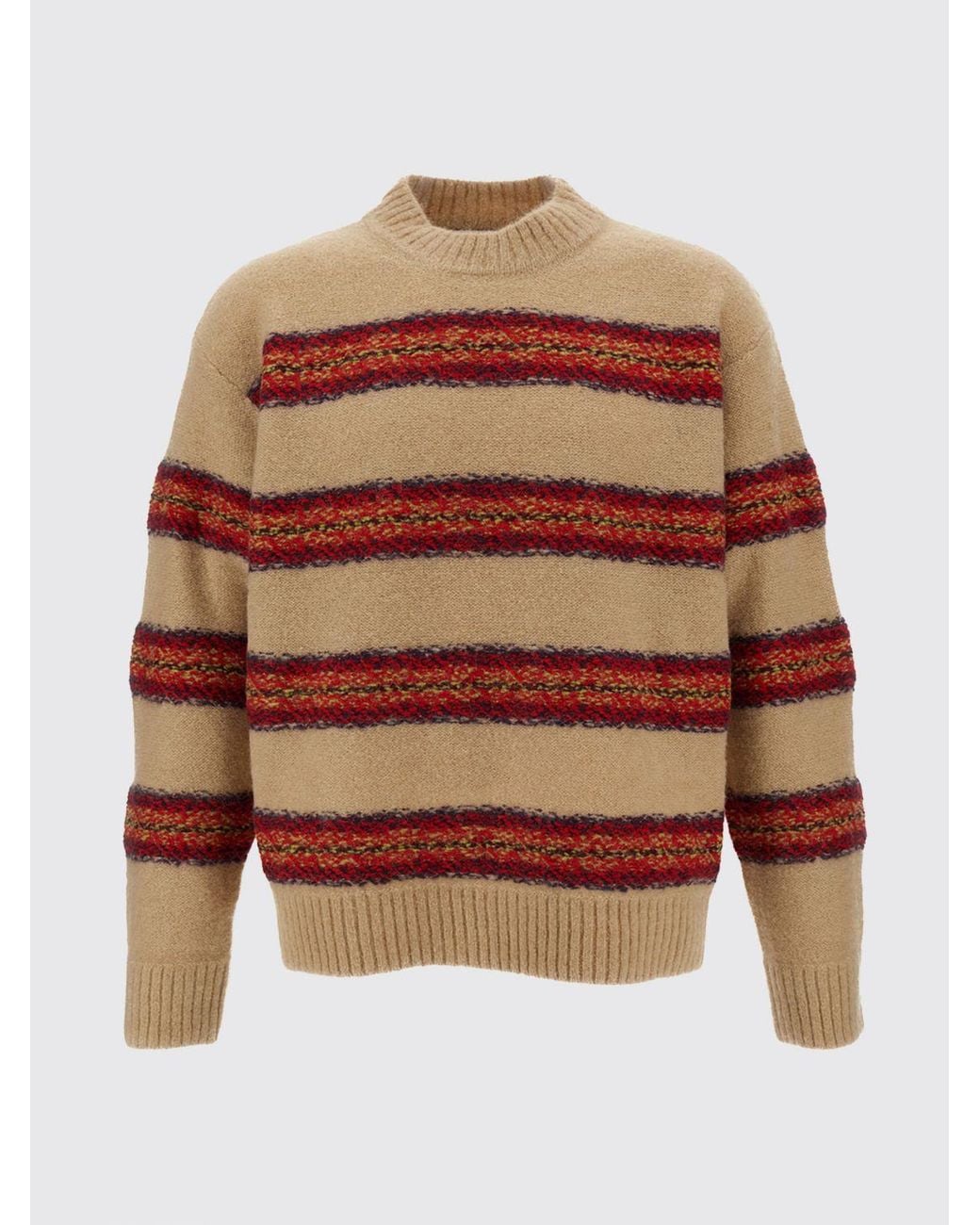 Dries Van Noten Brown Multicolour Striped Wool Crewneck Jumper for men