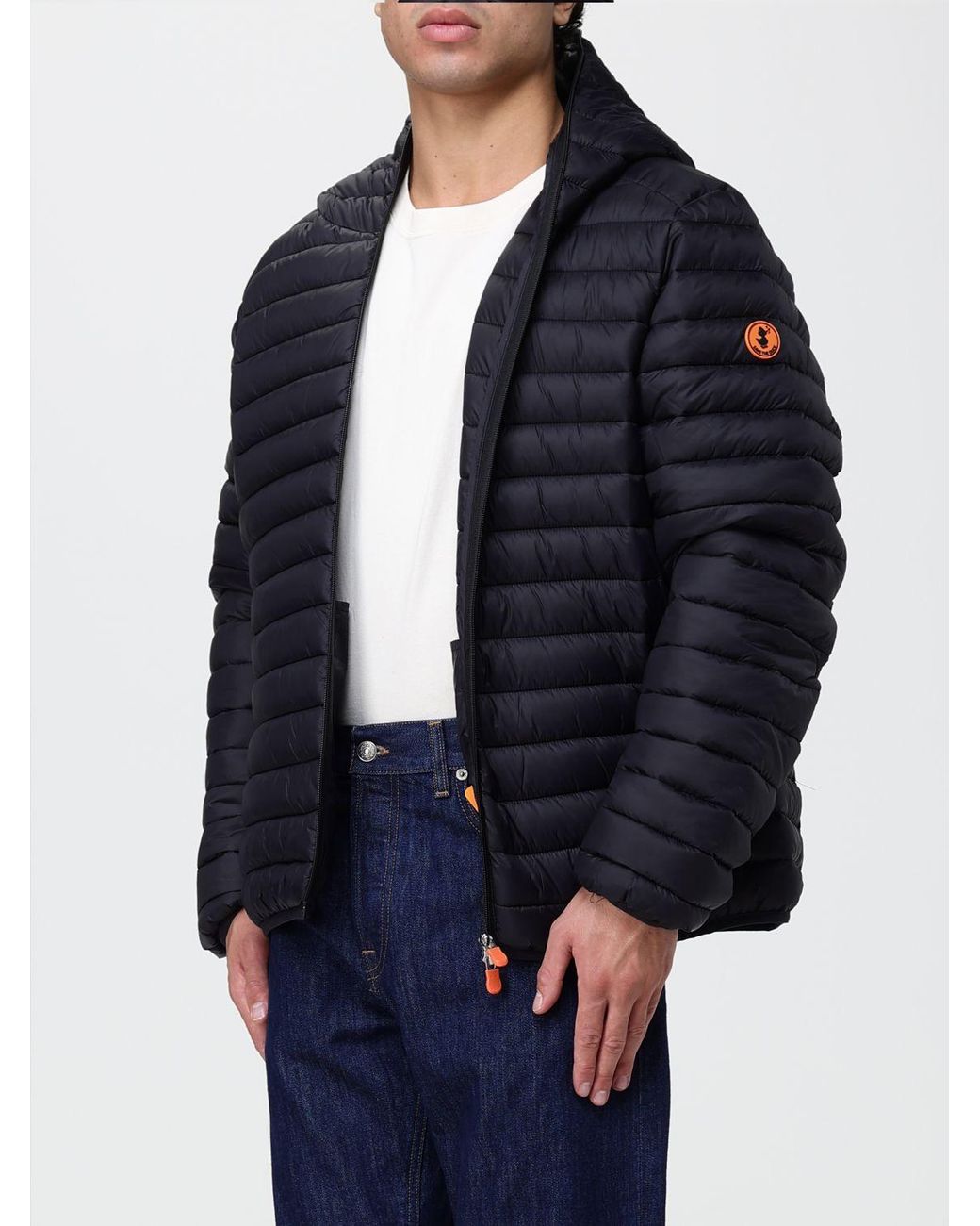 Save The Duck Blue Short Quilted Nylon Puffer Jacket With Hood And Zip Closure for men