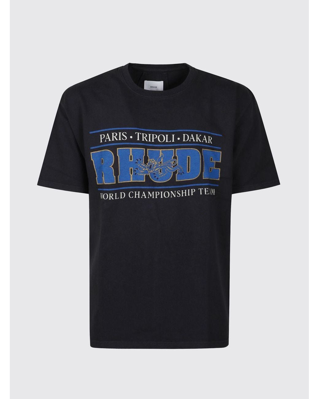 Rhude Blue Graphic Print Cotton T-Shirt With Logo for men