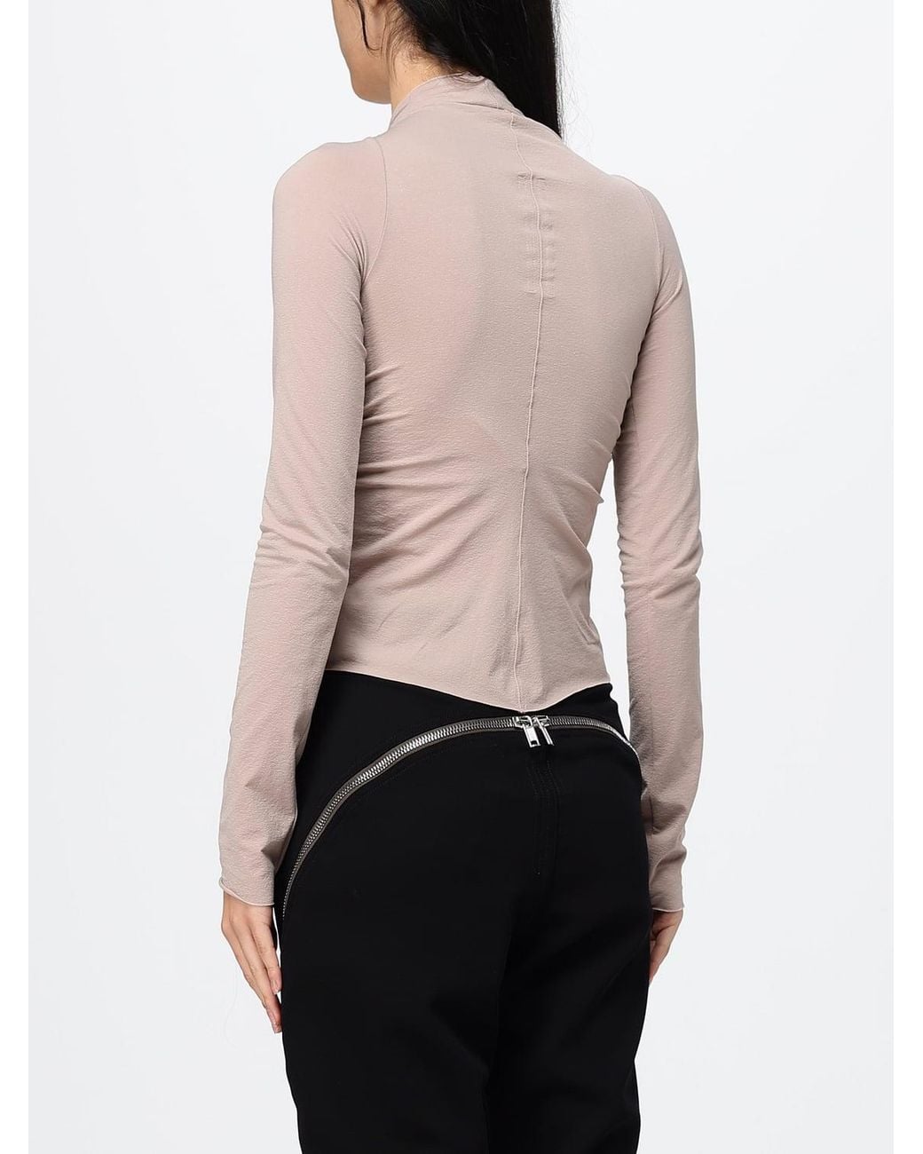 Rick Owens White Draped Asymmetrical Neck Long-Sleeved Top