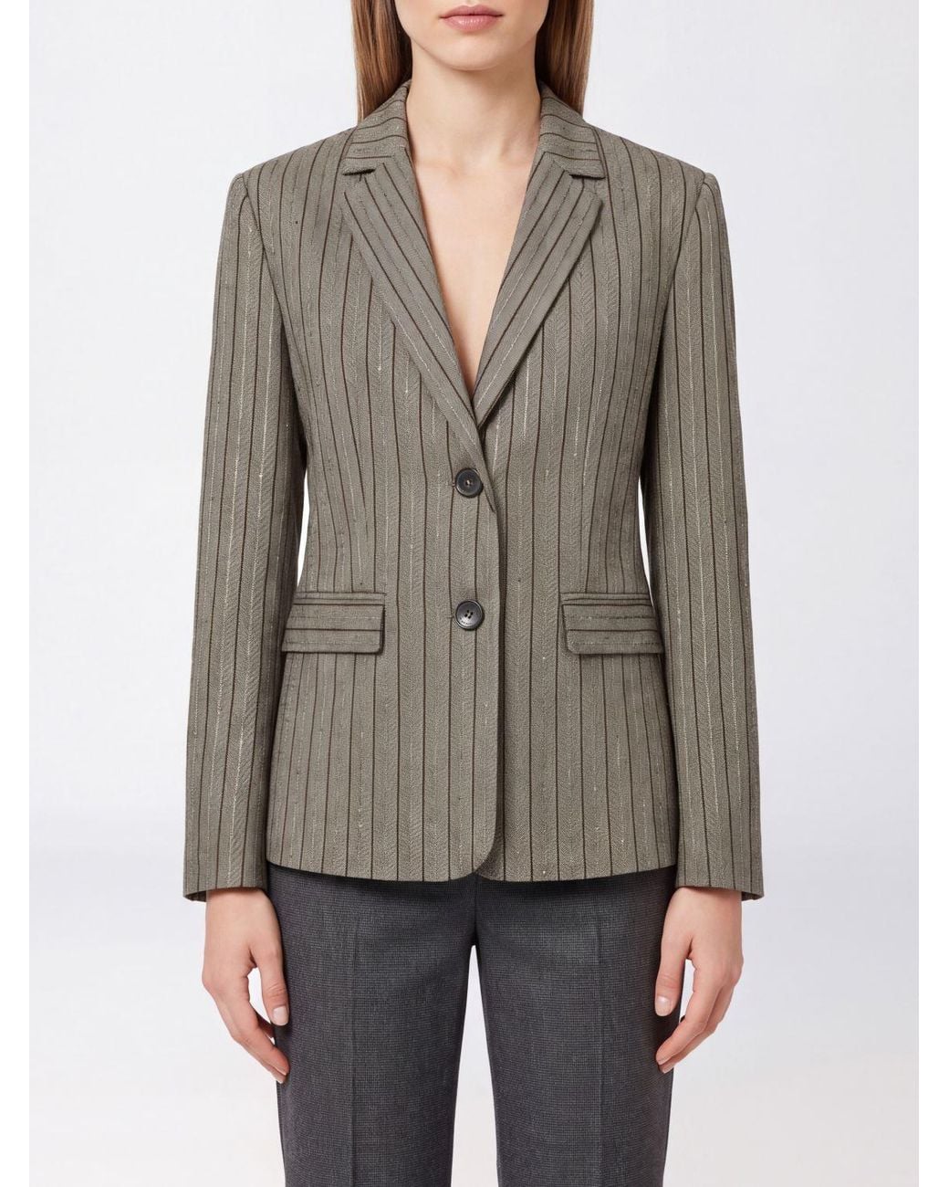 Twinset Gray Pinstriped Cropped Blazer