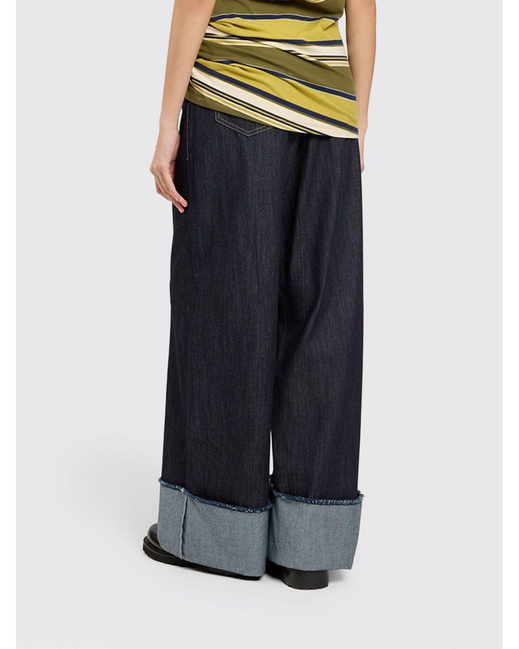 Twinset Blue Mid-Rise Cotton Denim Palazzo Jeans With Cuffs