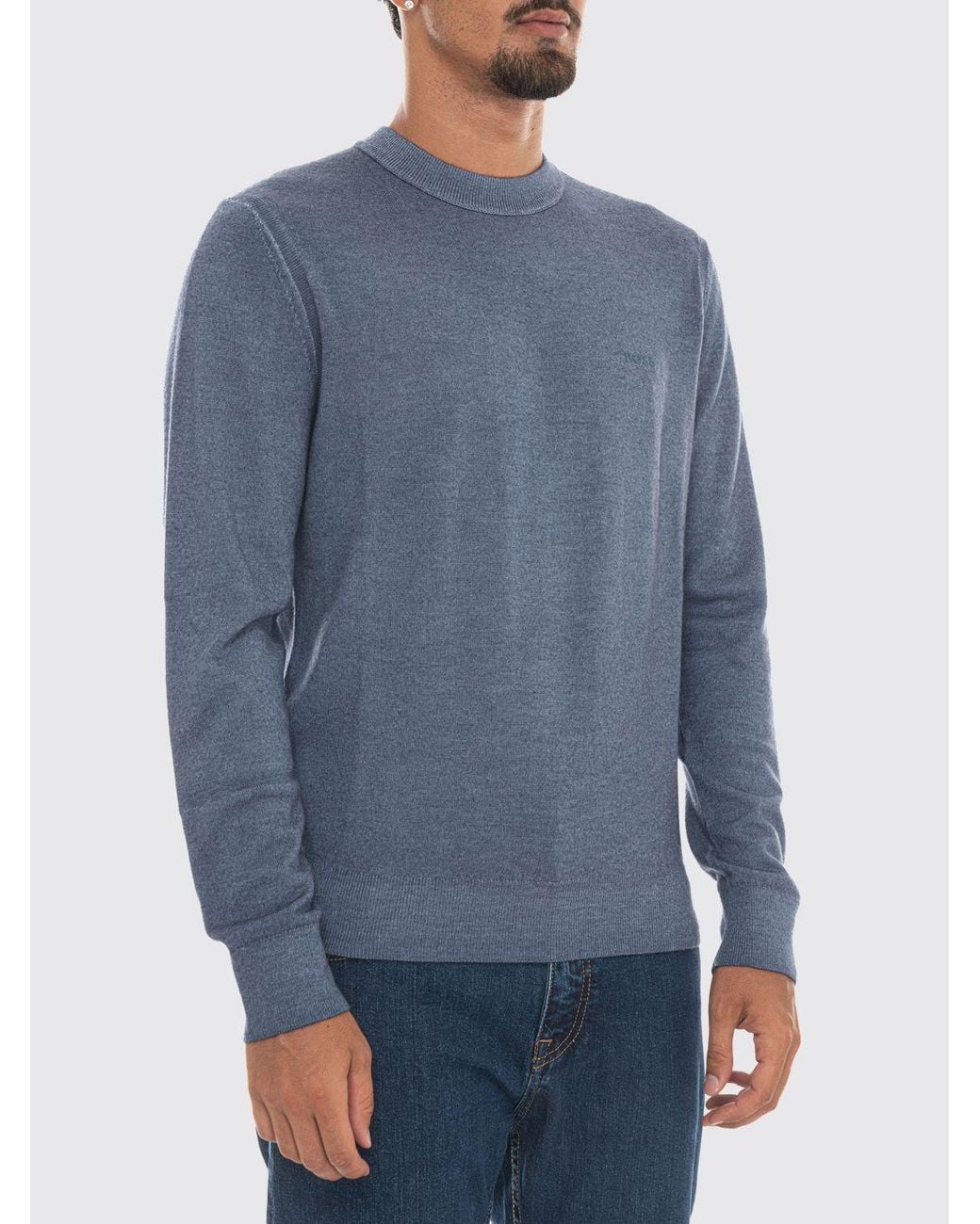Boss Blue Long-Sleeved Crew Neck Jumper for men