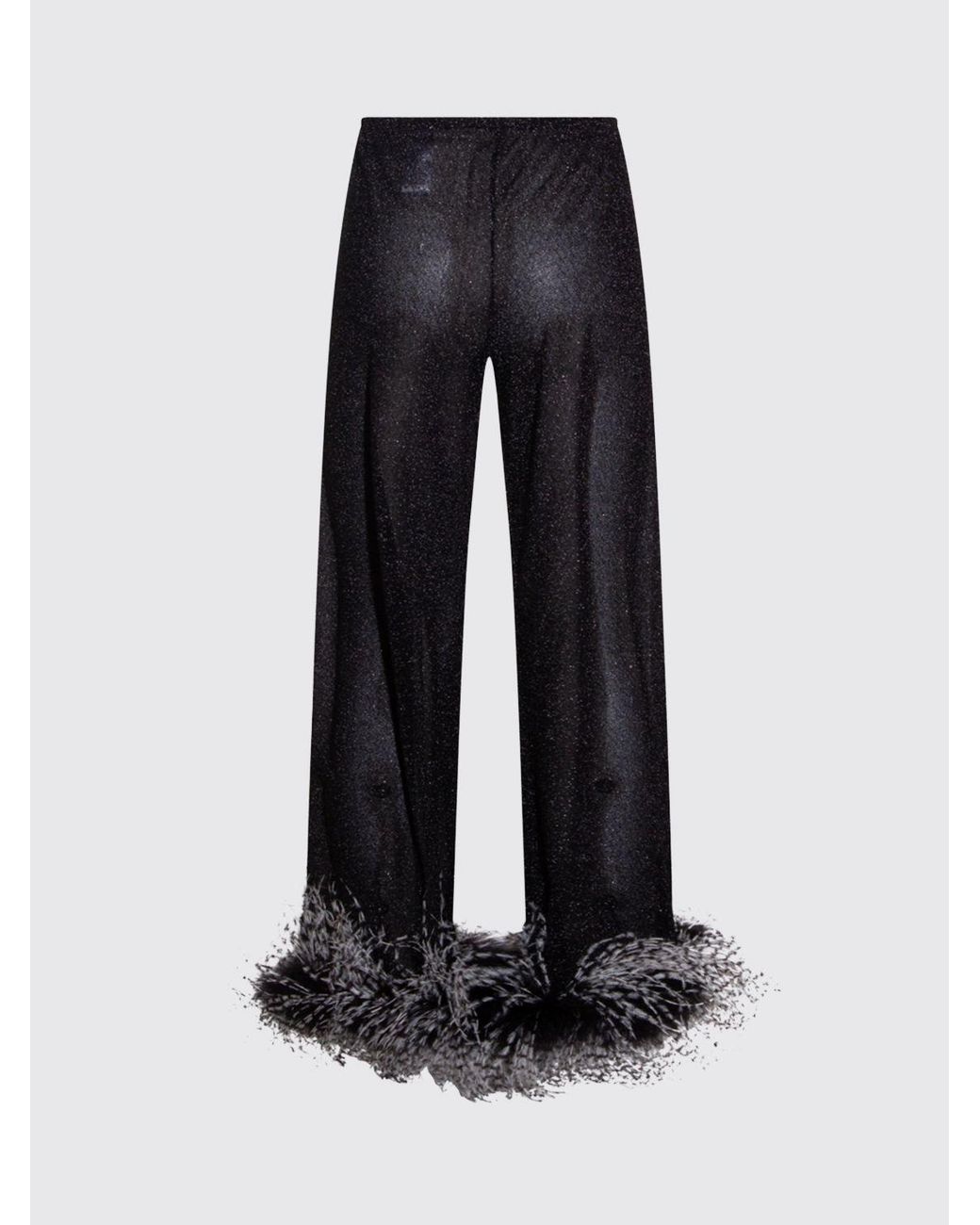 Oseree Black Lurex Jersey Pants With Feathers