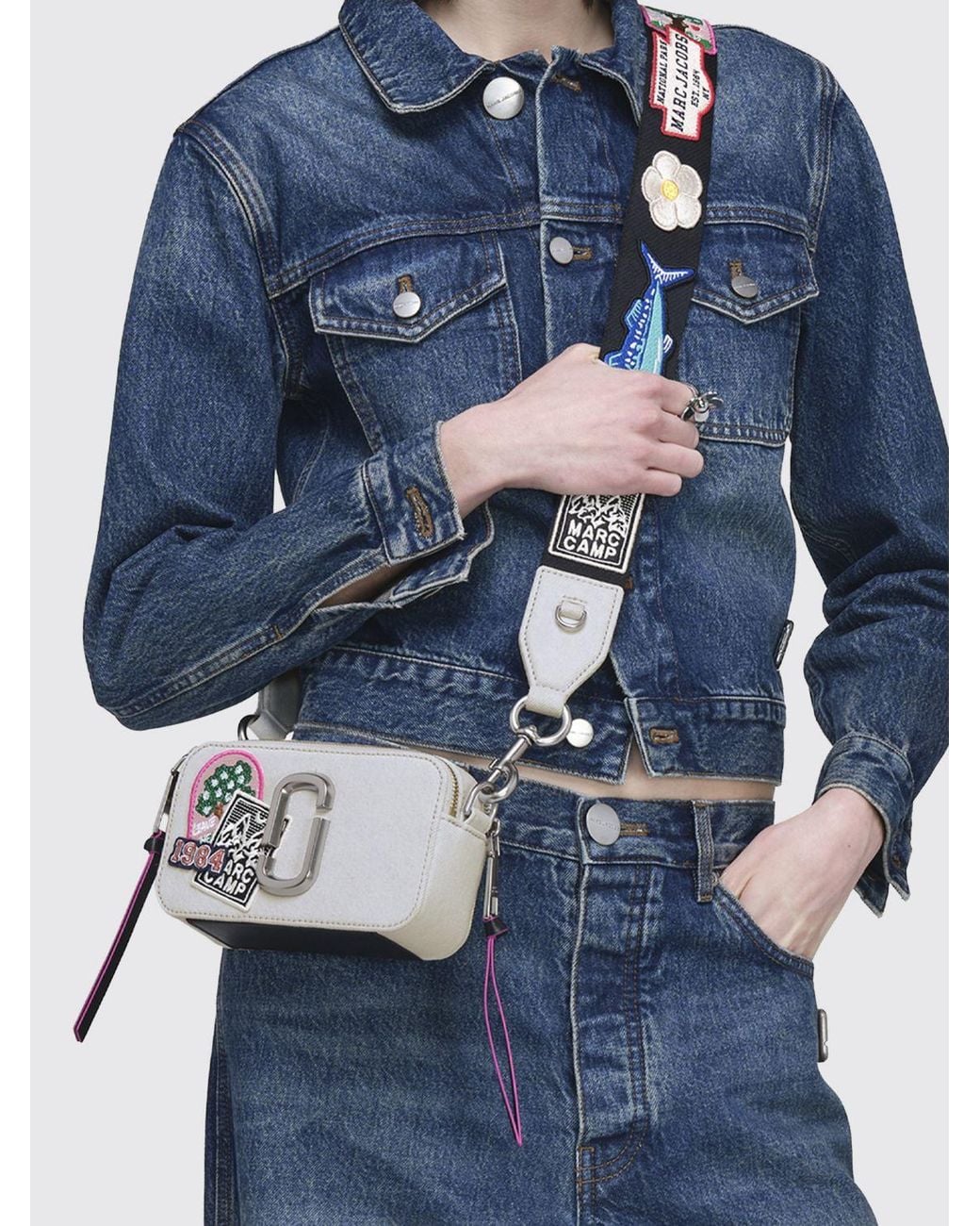 Marc Jacobs White The Snapshot Mini Twill Crossbody Bag With Double J Logo