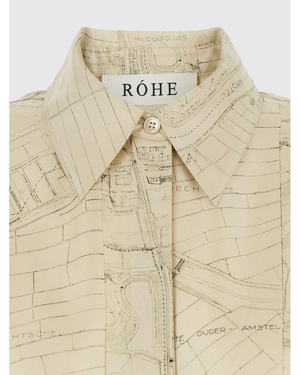 Rohe Natural Midi Silk Chemisier Dress With A Graphic Print And Long Sleeves