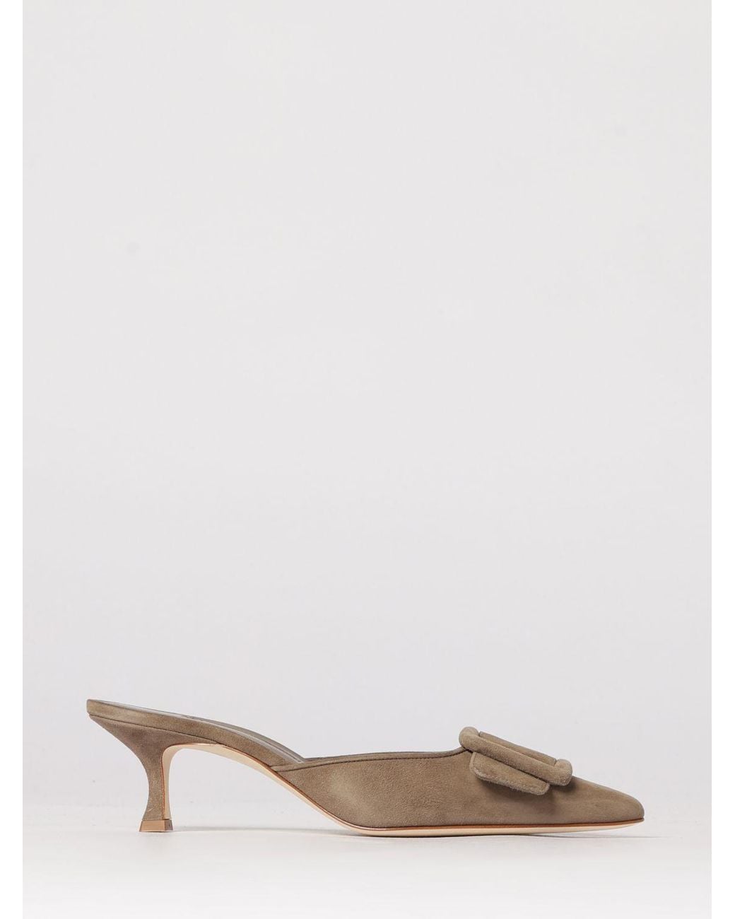 Manolo Blahnik Natural Maysale Suede Mules With Decorative Buckle