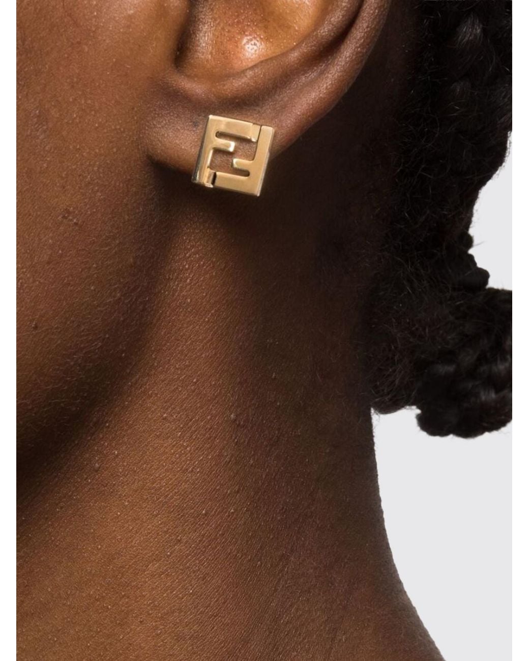 Fendi Natural Tone Brass Ff Monogram Stud Earrings