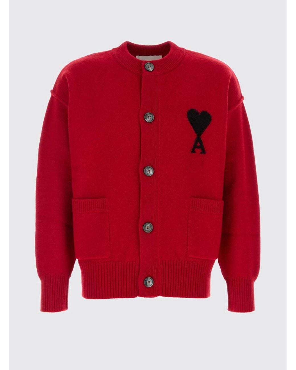 AMI Wool Crewneck Cardigan With Contrasting Embroidered Logo