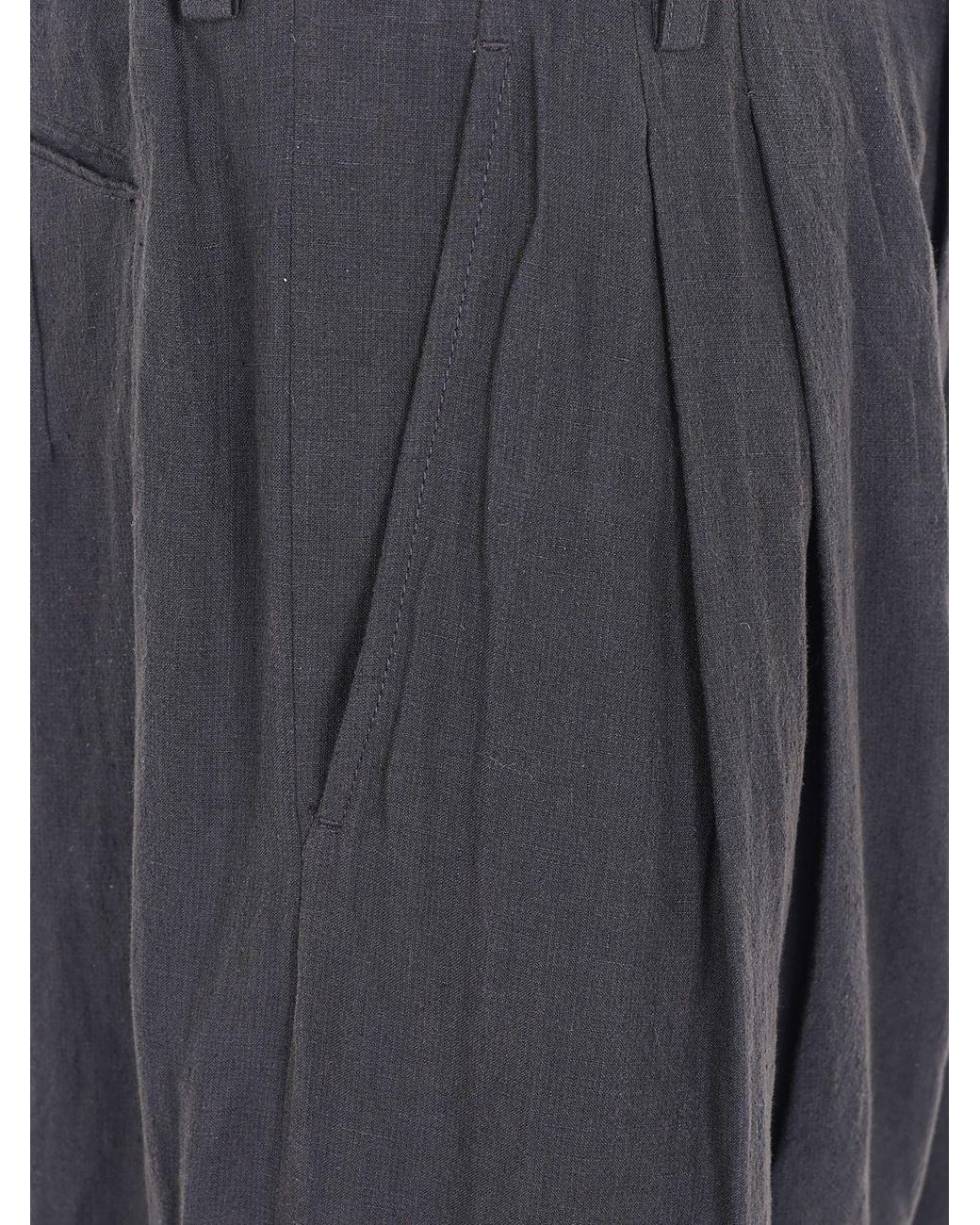 Ziggy Chen Black Wide-Leg Pure Linen Trousers With Button And Zip Fly for men