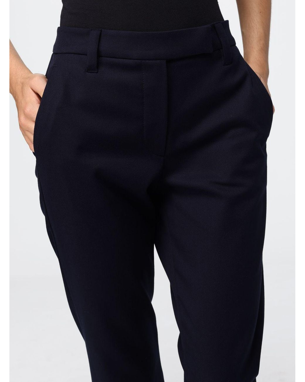 Brunello Cucinelli Blue Skinny Stretch Cotton Trousers With Off-Center Closure