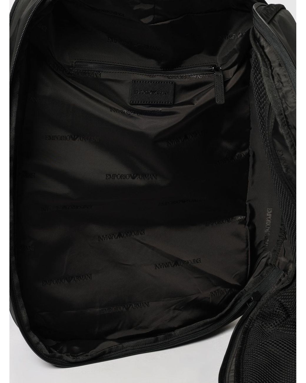 Emporio Armani Black Polyester Travel Duffle Bag With Laptop Pocket And Logo for men