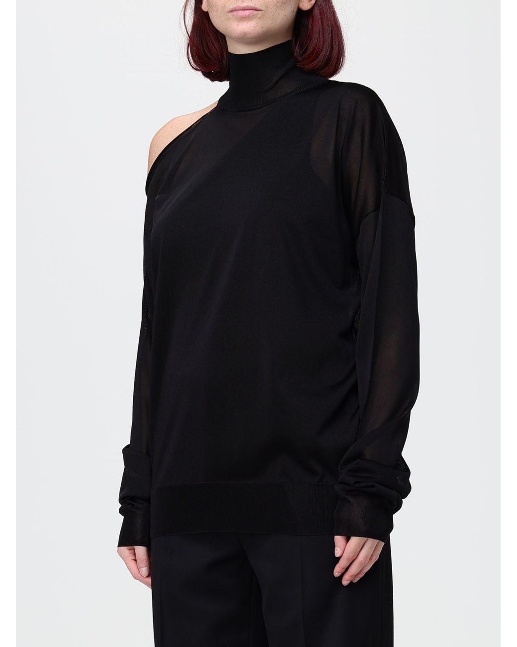 Fendi Black Cut-Out Shoulder Viscose Knit Turtleneck Jumper