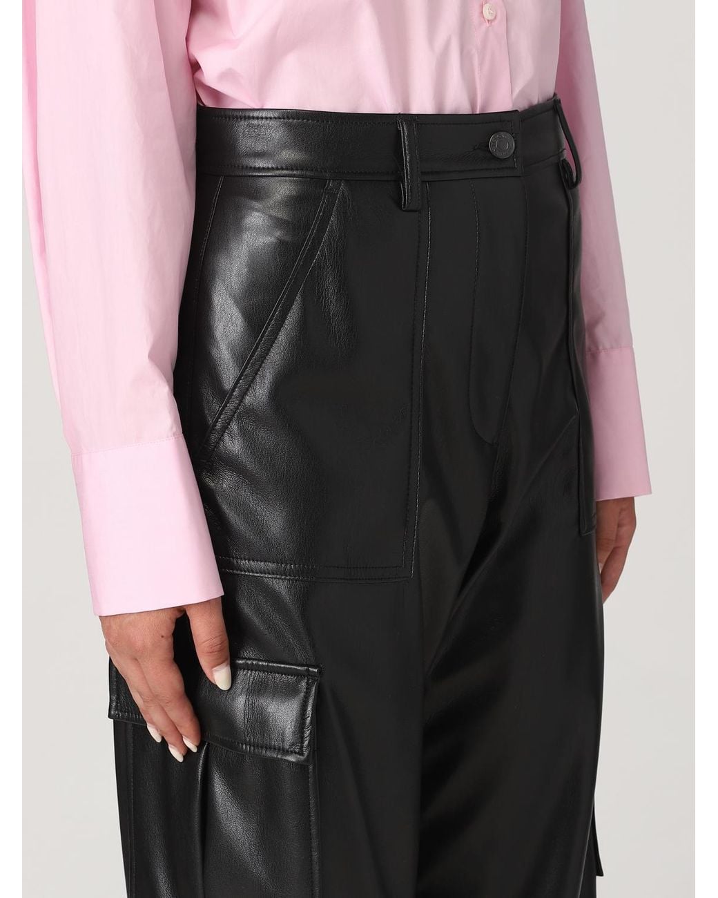 MSGM Black Pants In Synthetic Leather