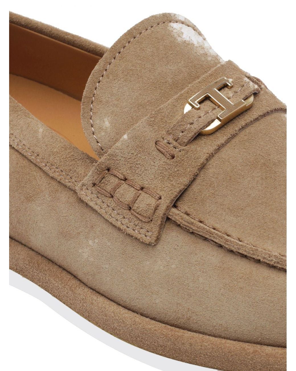 Tod's Natural Suede Loafers With T Timeless Buckle And Rubber Sole