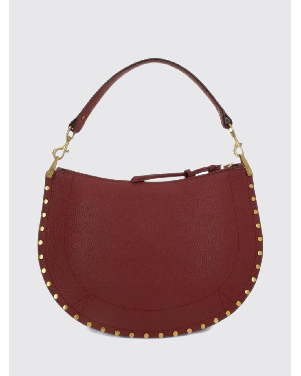 Isabel Marant Red Oskan Grained Calfskin Leather Shoulder Bag With Studs