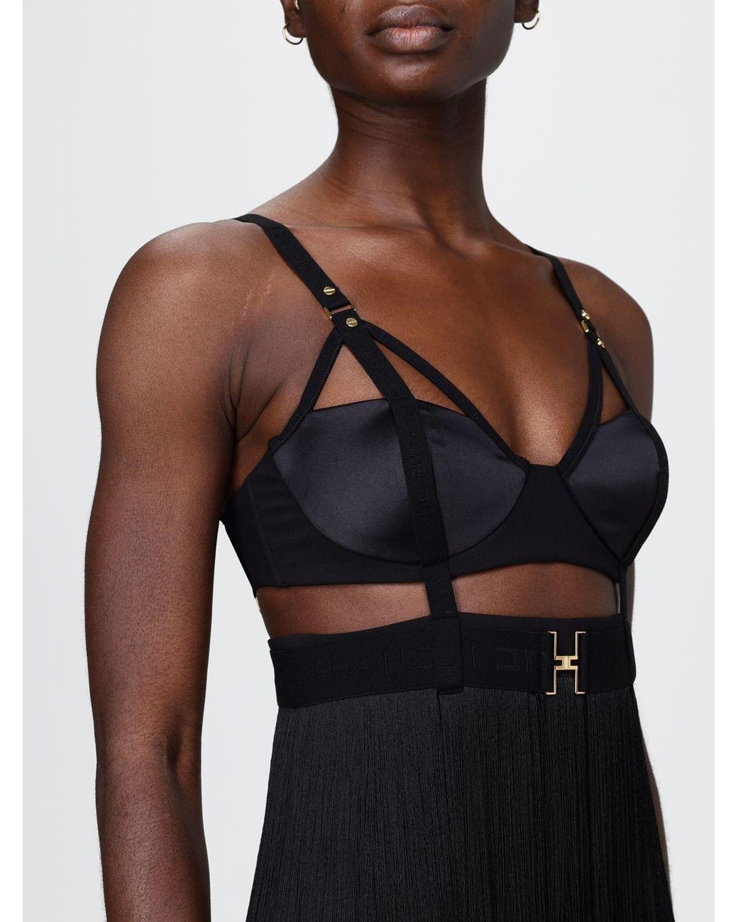 Elisabetta Franchi Black Light Crepe And Satin Bustier Dress