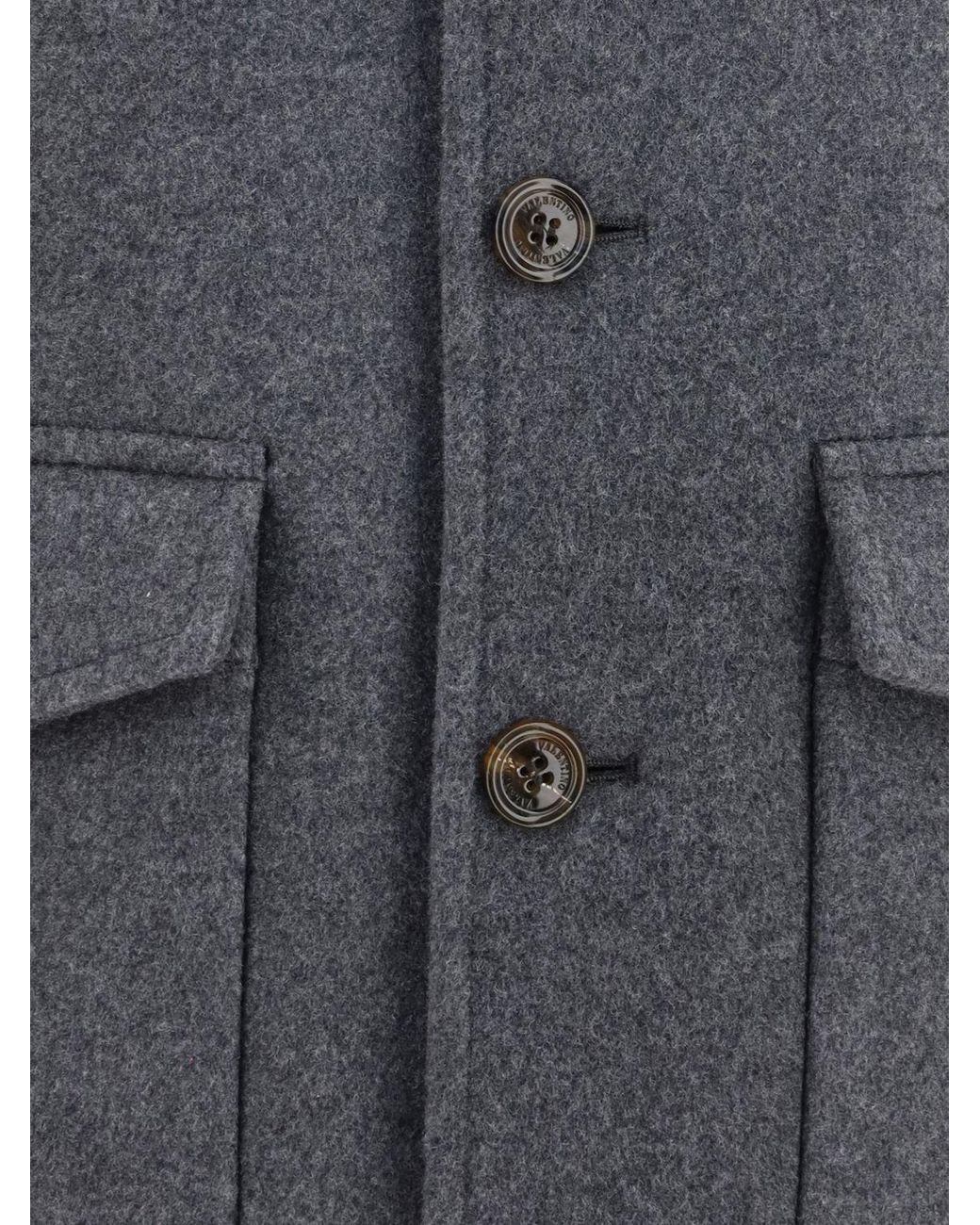 Valentino Garavani Gray Single-Breasted Short Wool-Blend Coat With Classic Collar for men