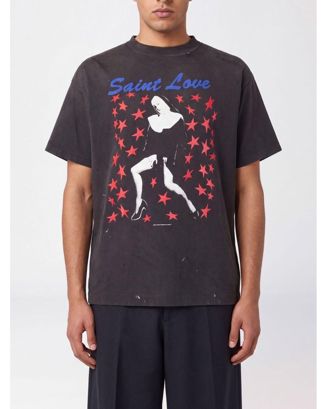 SAINT Mxxxxxx Blue Graphic Print Dropped Shoulder Cotton T-Shirt for men