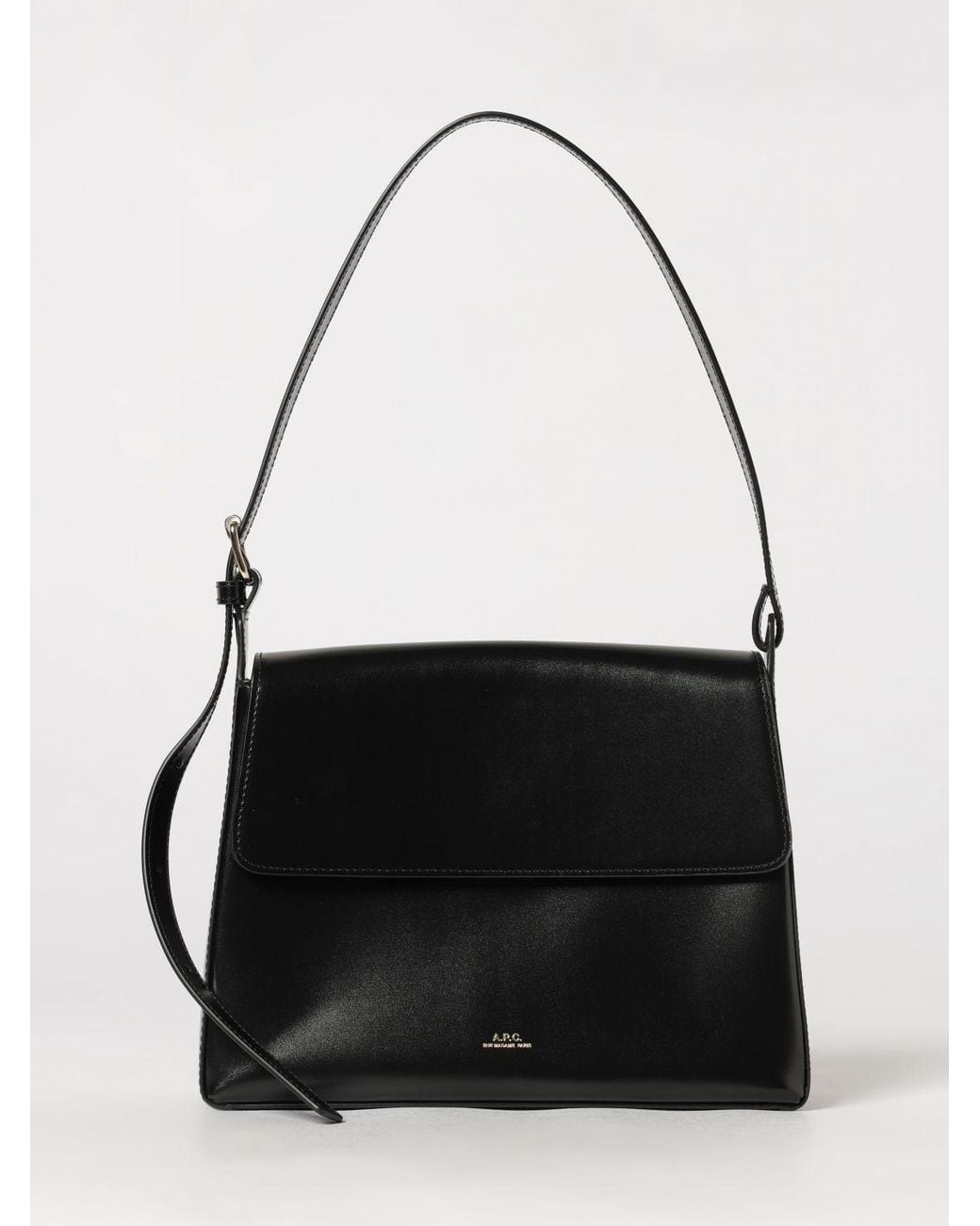A.P.C. Black Virginie Flared Smooth Leather Shoulder Bag With Magnetic Flap Closure
