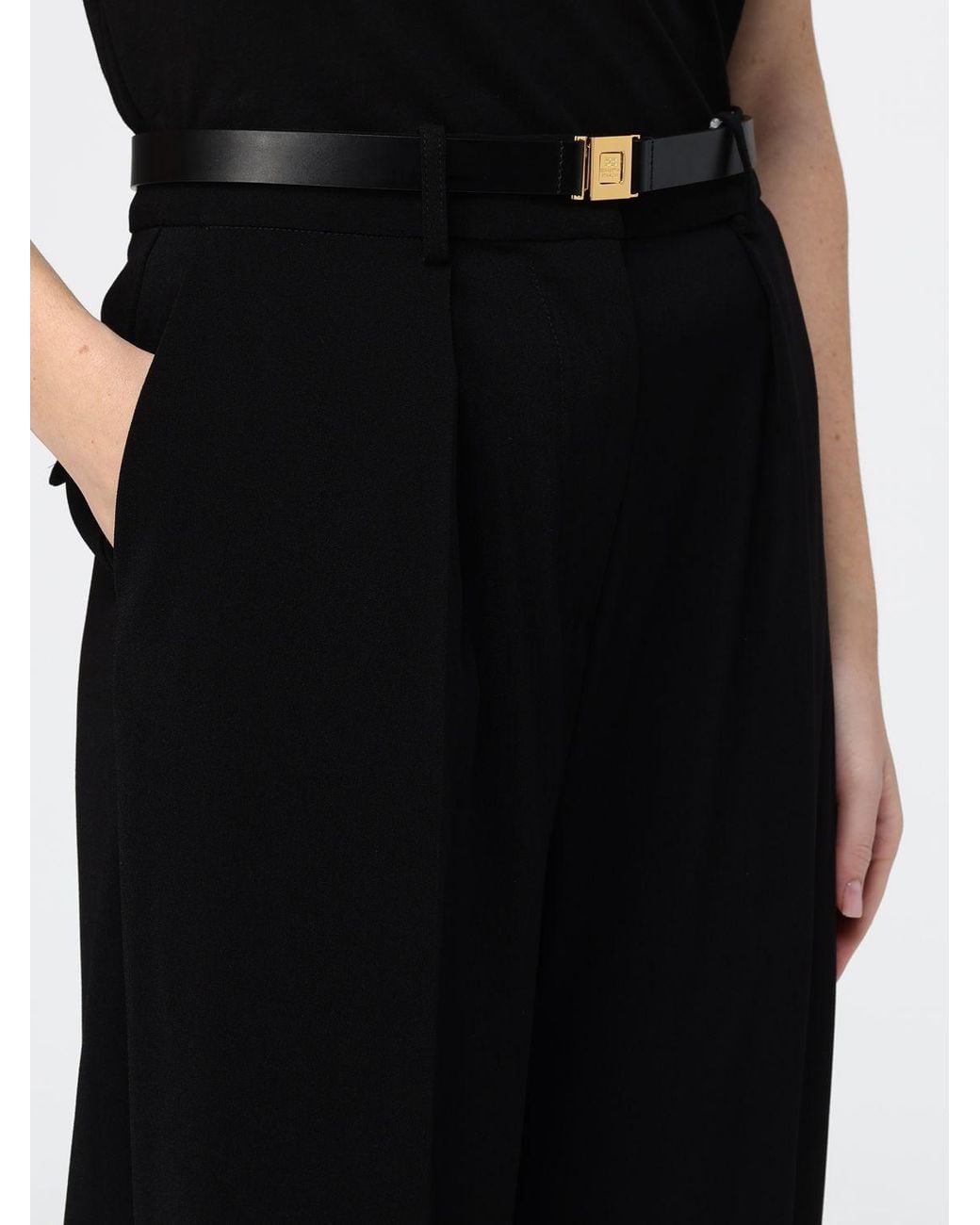 Elisabetta Franchi Black High-Waisted Wide-Leg Crêpe Trousers With Logo Belt