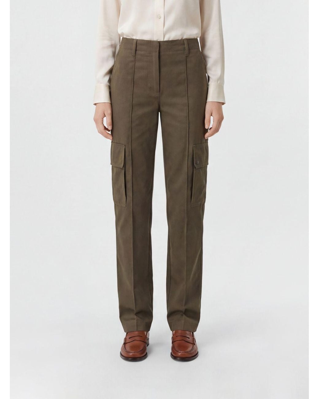 Burberry Natural High-Waisted Slim Fit Cotton-Blend Cargo Trousers