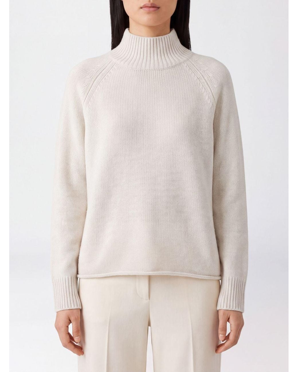 Roberto Collina White Long-Sleeved Cotton Blend Turtleneck Jumper