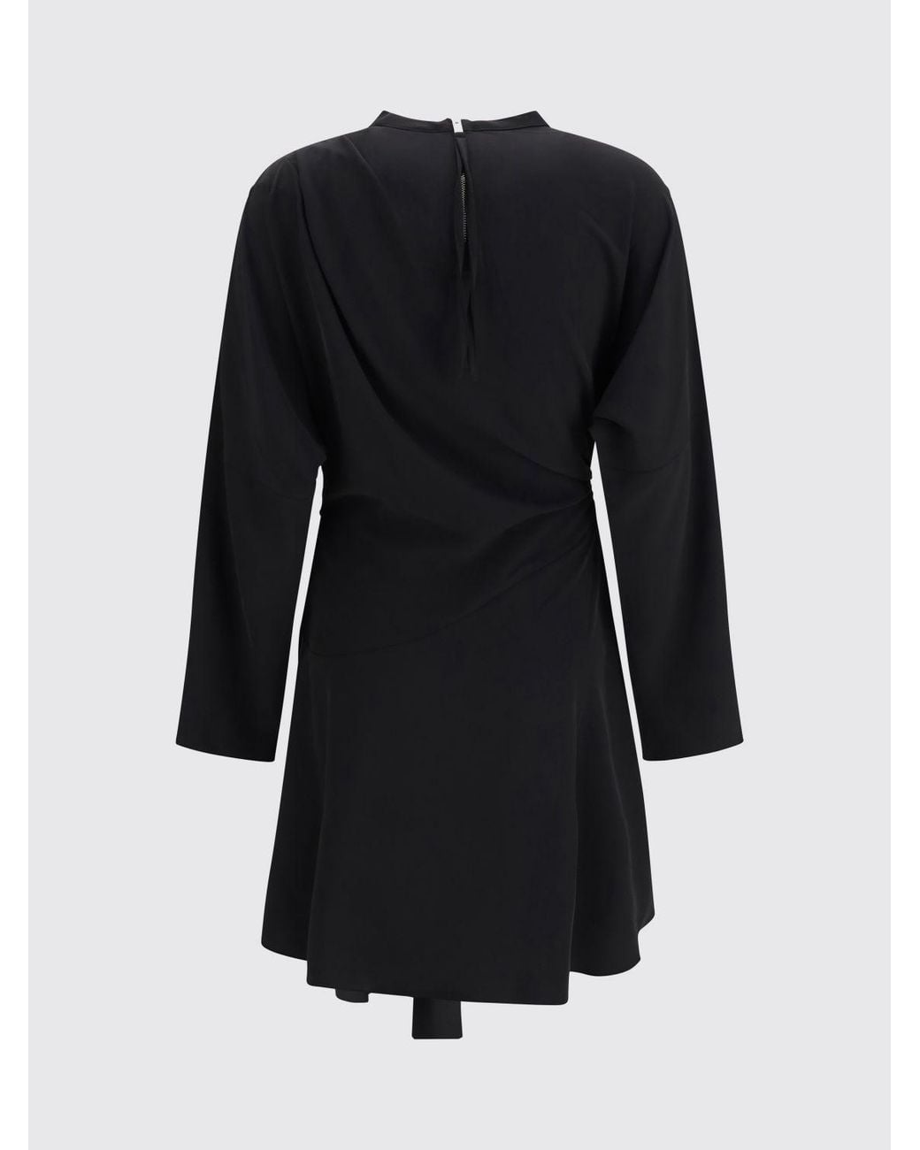 Ganni Black Long-Sleeved Recycled Jersey Mini Dress With Tie Waist
