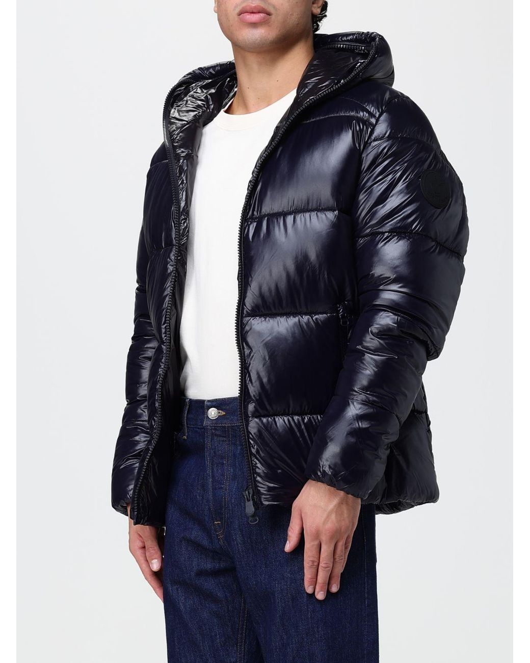 Save The Duck Blue Short Quilted Nylon Puffer Jacket With Hood And Zip Closure for men