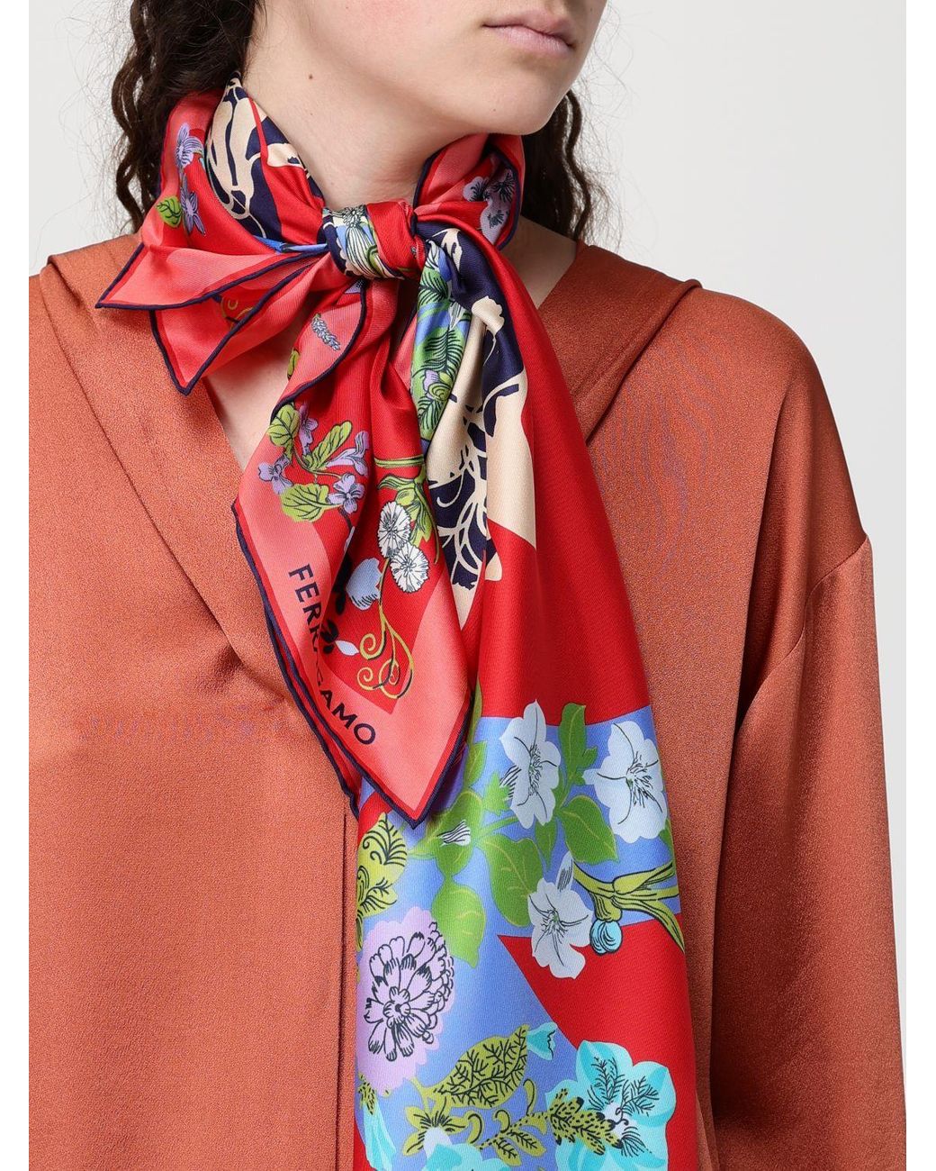 Ferragamo Red Pegasus Print Silk Foulard