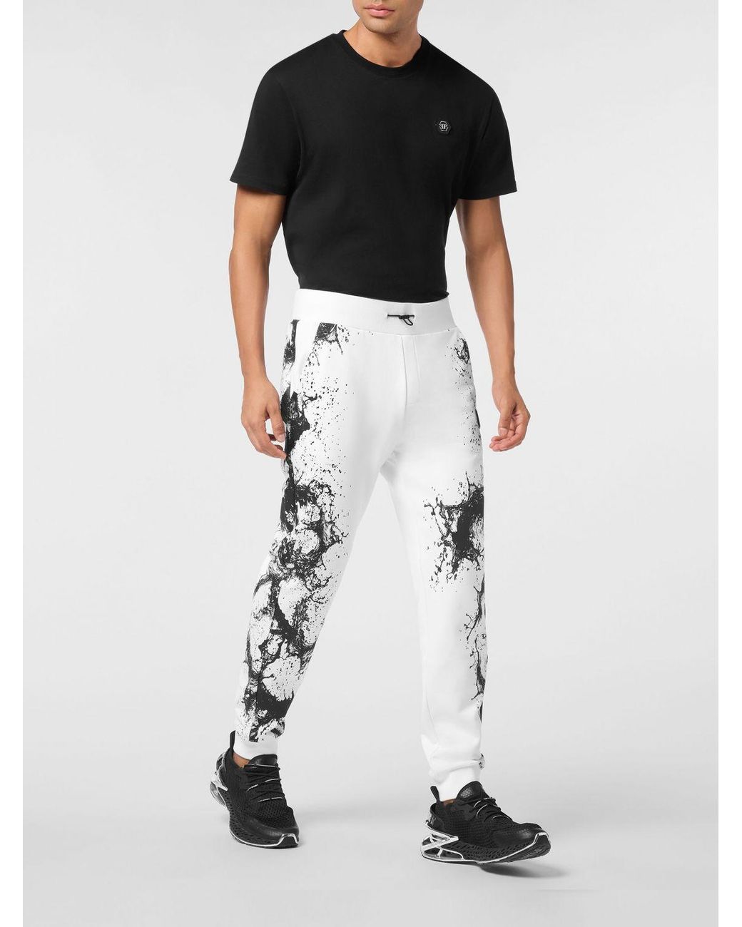 Philipp Plein Black Abstract Print Jersey Jogging Pants With Logo for men