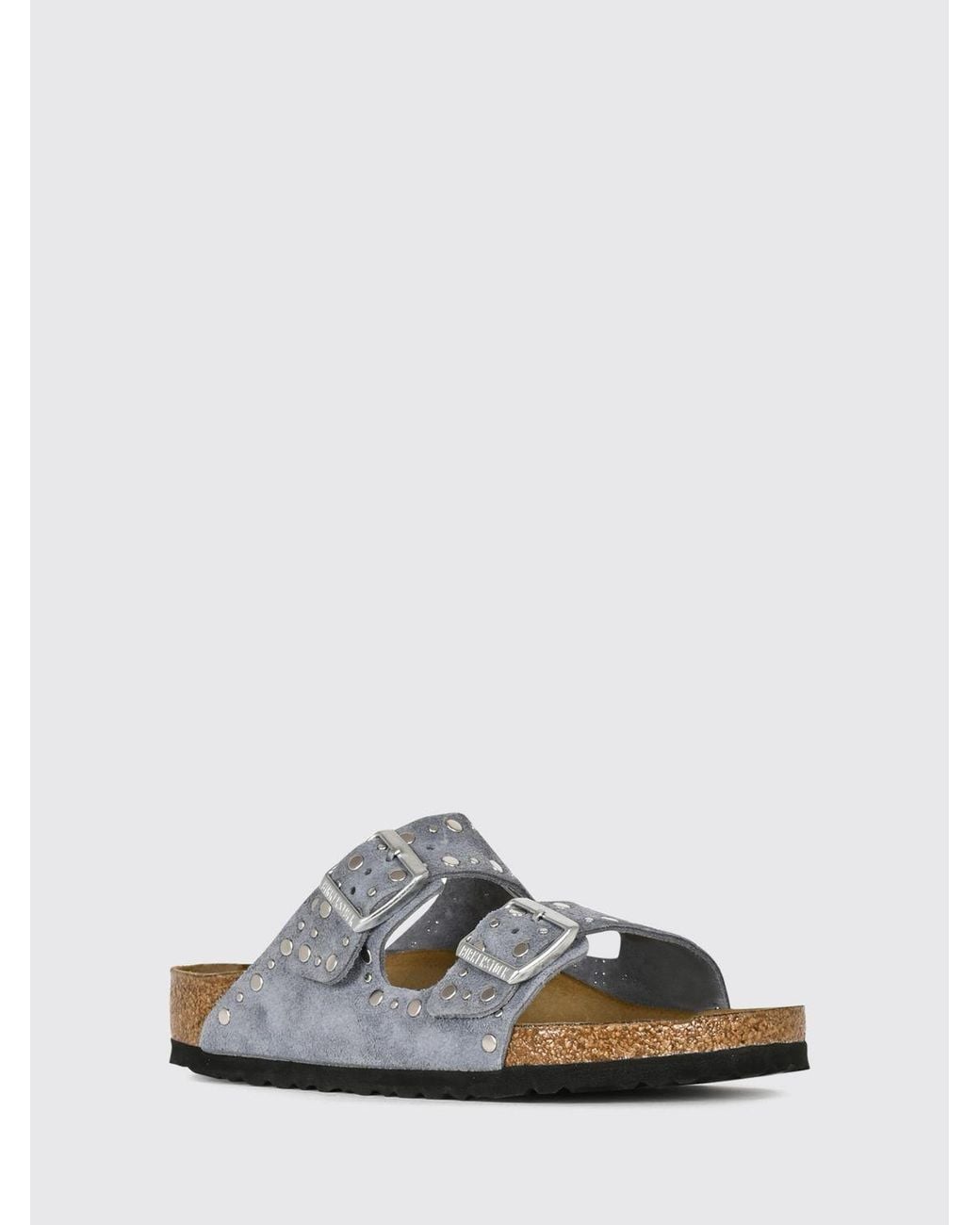 Birkenstock White Arizona Rivet Studded Suede Leather Sandals