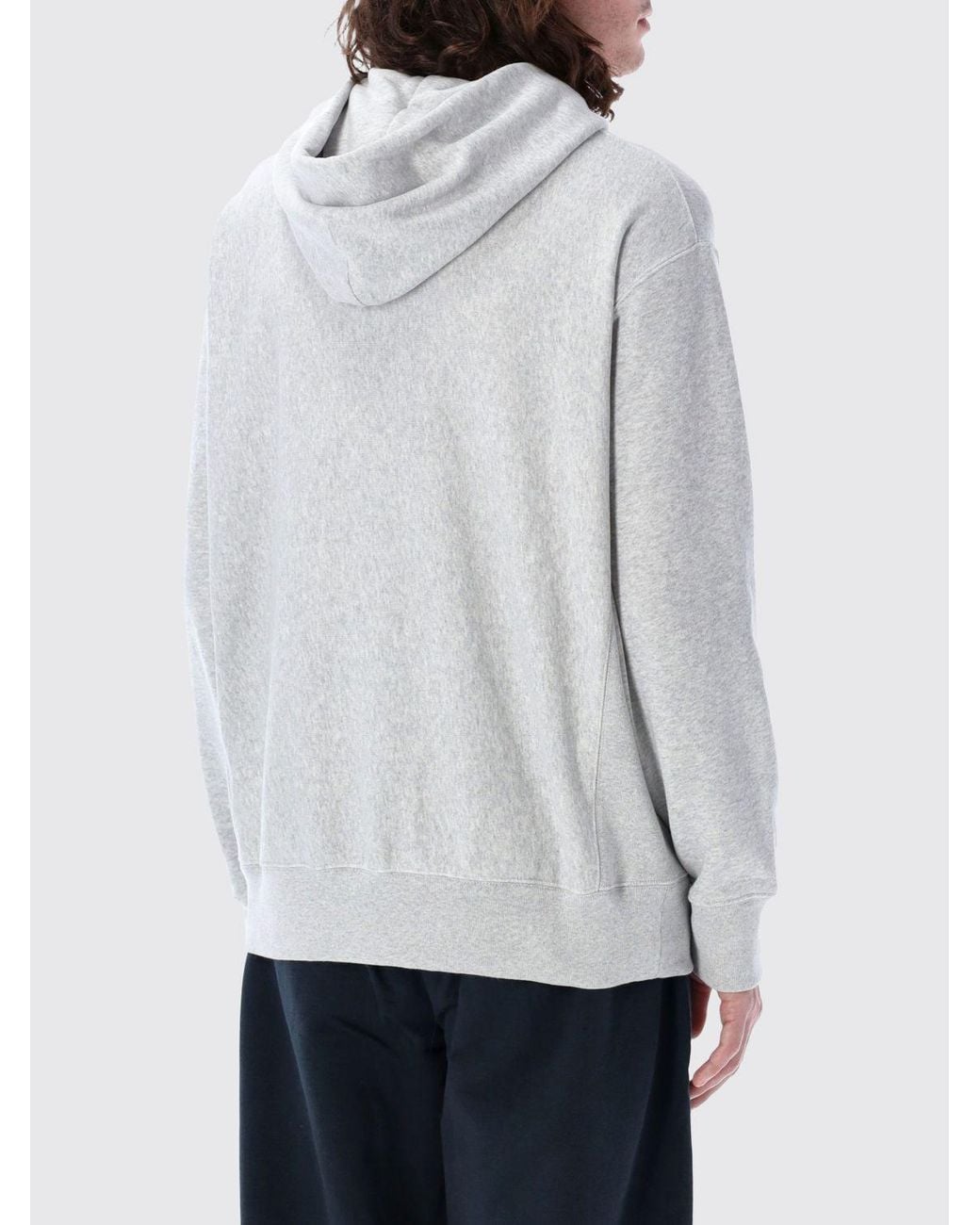 Champion Gray Cotton Hoodie With Kangaroo Pocket And Drawstring for men