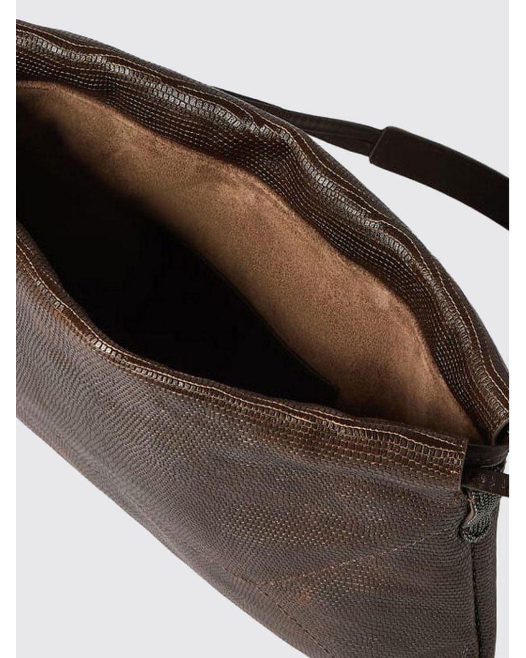 Brunello Cucinelli Brown Lizard-Print Leather Shoulder Bag With Drawstring