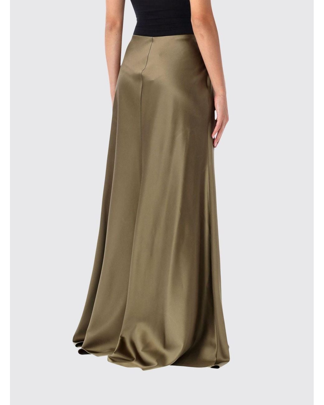 Ralph Lauren Green A-Line Long Satin Skirt With Train And High Waist