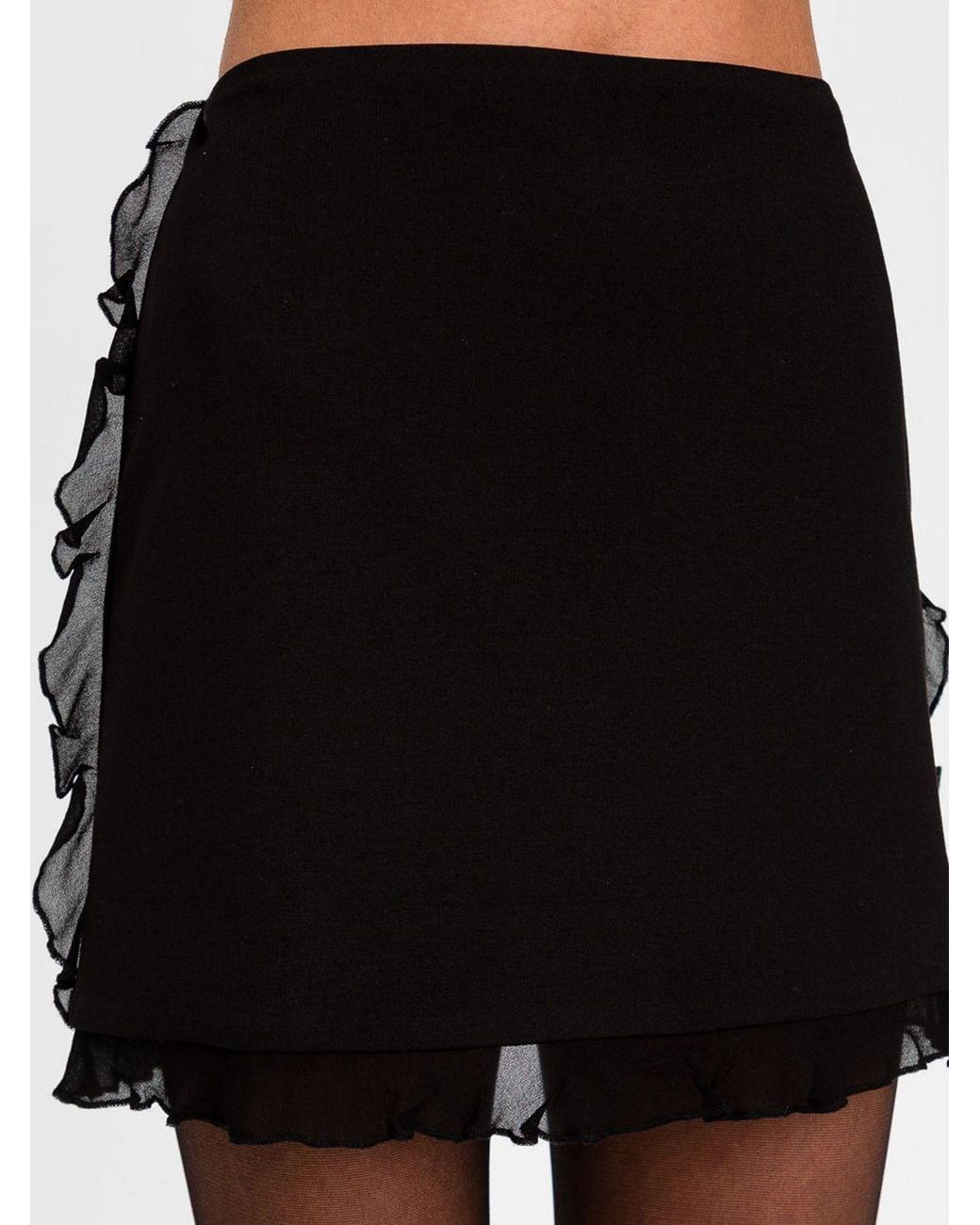 Twinset Black Crêpe Pencil Mini Skirt With Ruffles And High Waist