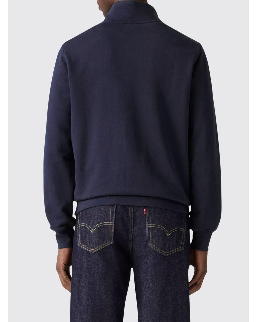 Levi's Blue Regular Fit Cotton Sweatshirt With High Neck, Contrast Logo And Half-Zip for men