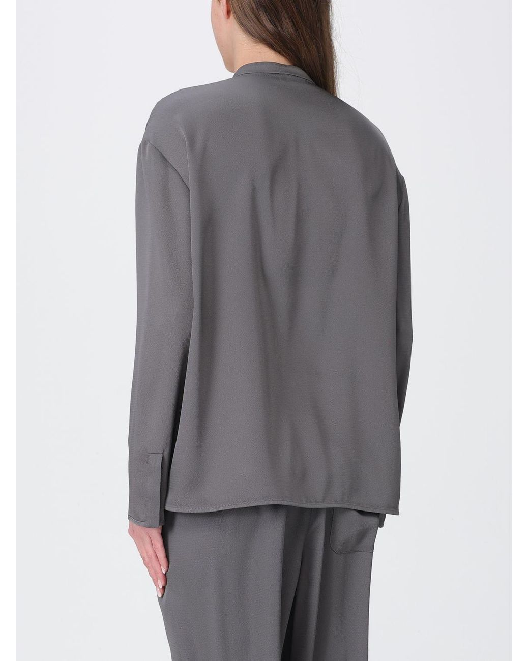 Emporio Armani Gray Satin Mandarin Collar Blouse